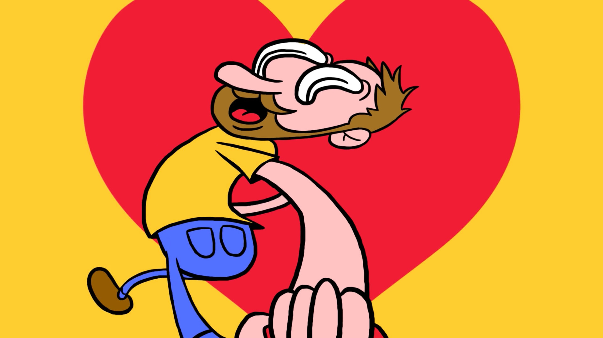 Animated character kissing a Doritos chip in front of a red heart in the Ketchup Kiss film