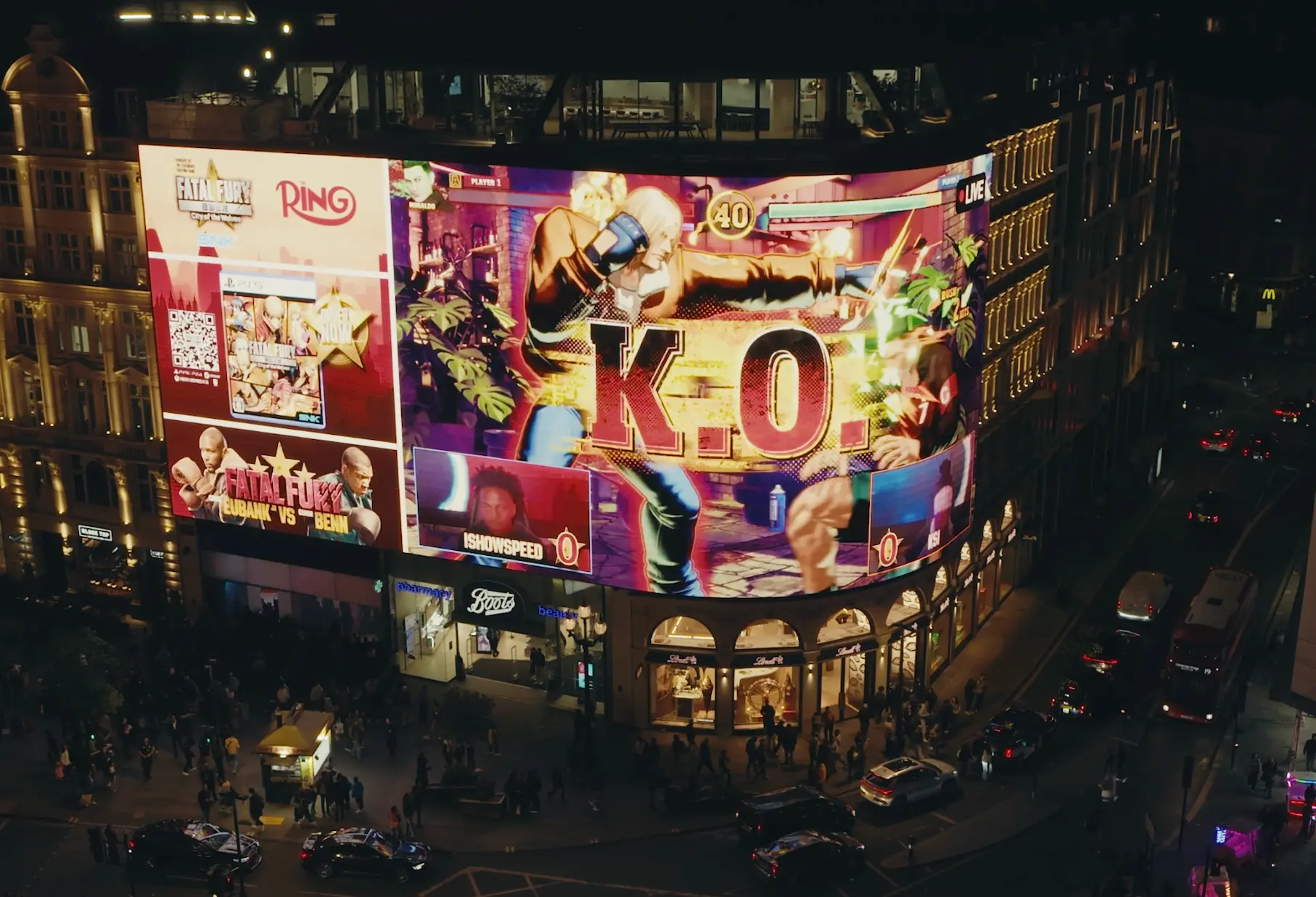 Times Square digital billboard takeover for a Fatal Fury game launch with KSI and Speed